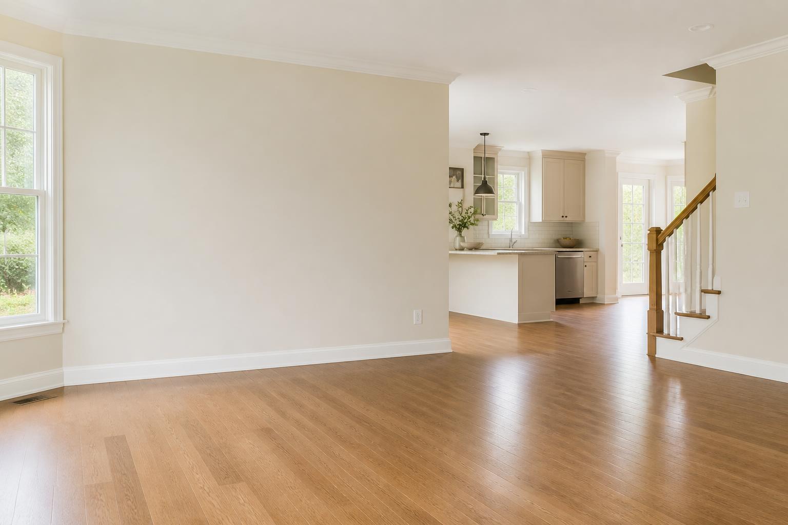 Clean finished home interior with polished fixtures and open space